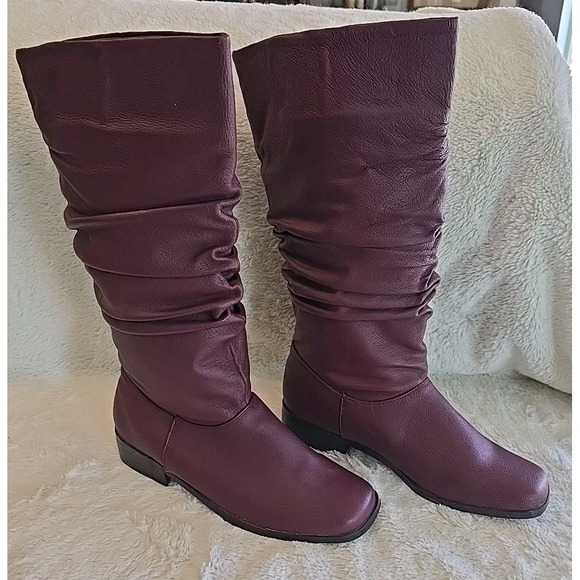 Chadwick's Woman's Burgundy Tall Pull-On Scrunch Boots Size 7.5W Mid Calf Fall - Picture 1 of 16
